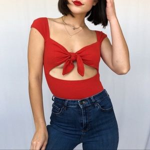 Urban Outfitters Wanda cutout tie bodysuit orange